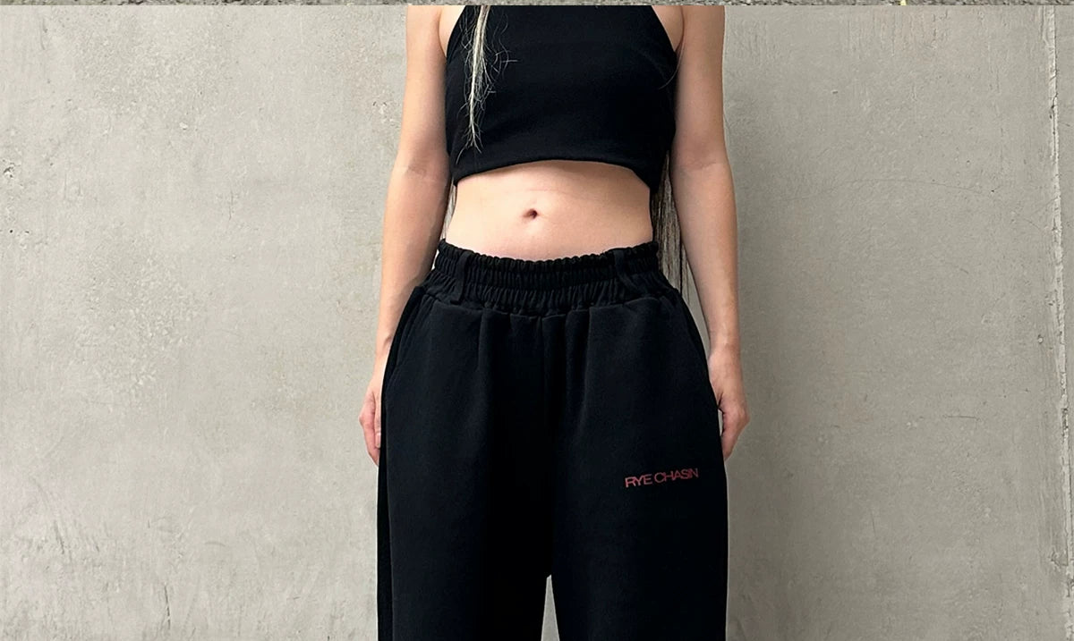 Black Loose Pleated Flare Cotton Sweatpants