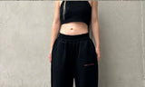 Black Loose Pleated Flare Cotton Sweatpants