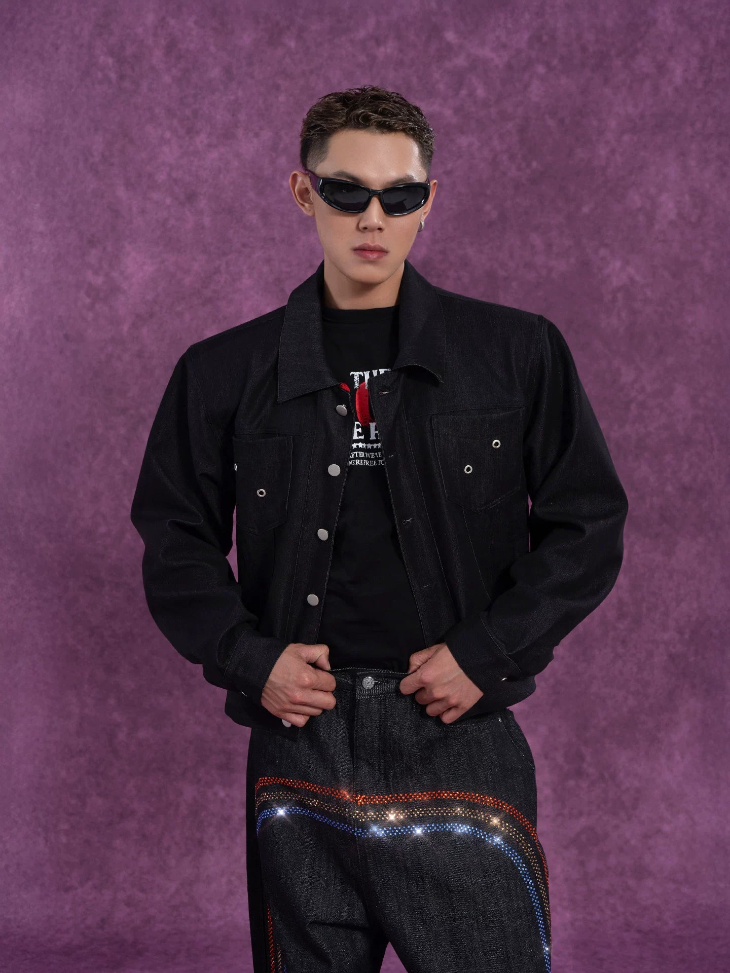 Men's Navy Padded Cropped Denim Jacket