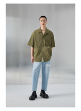 Bark Textured Cuban Collar Casual Shirt