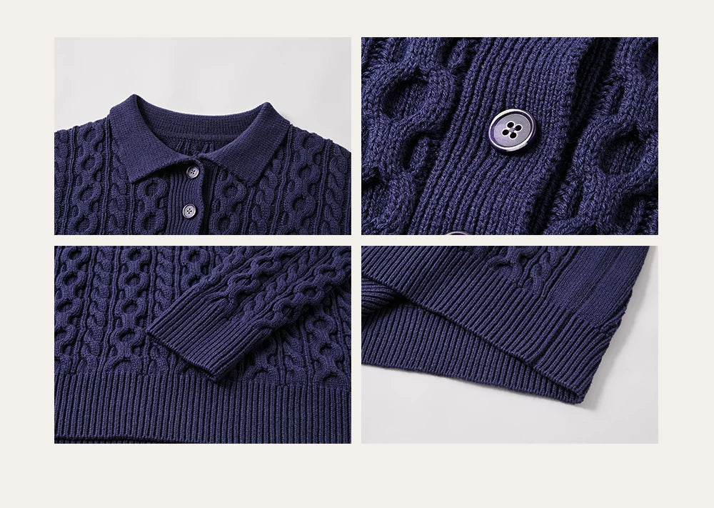 Men's Milk Cotton Cable Polo Sweater