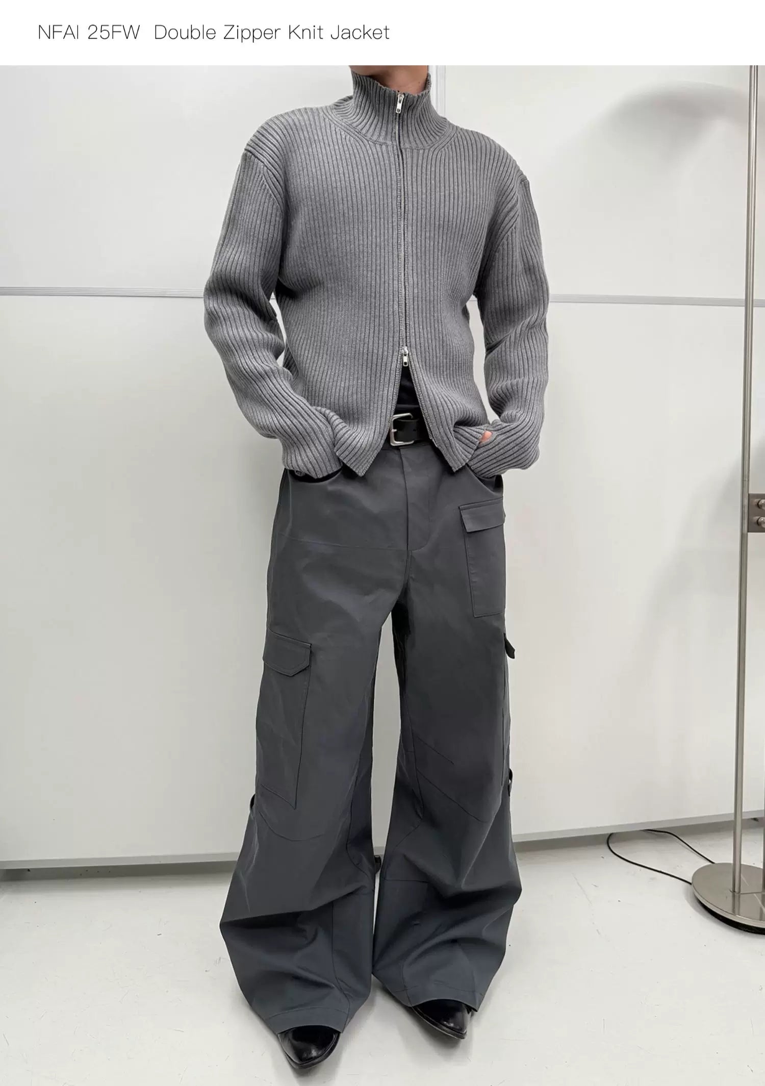 Double Zipper Thick Wool Knitted Jacket