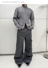 Double Zipper Thick Wool Knitted Jacket