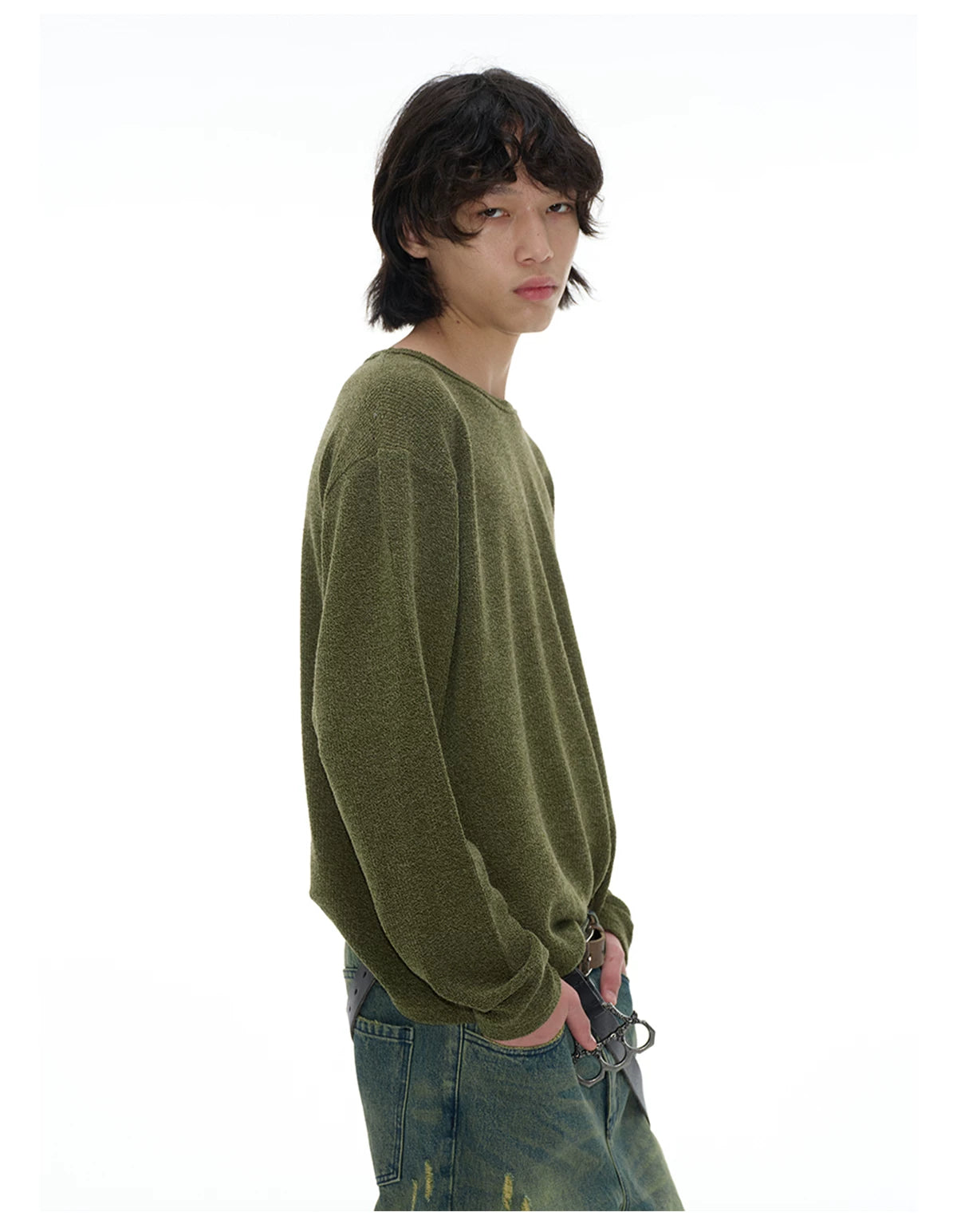 Ribbed Boat Neck Long Sleeve Tops