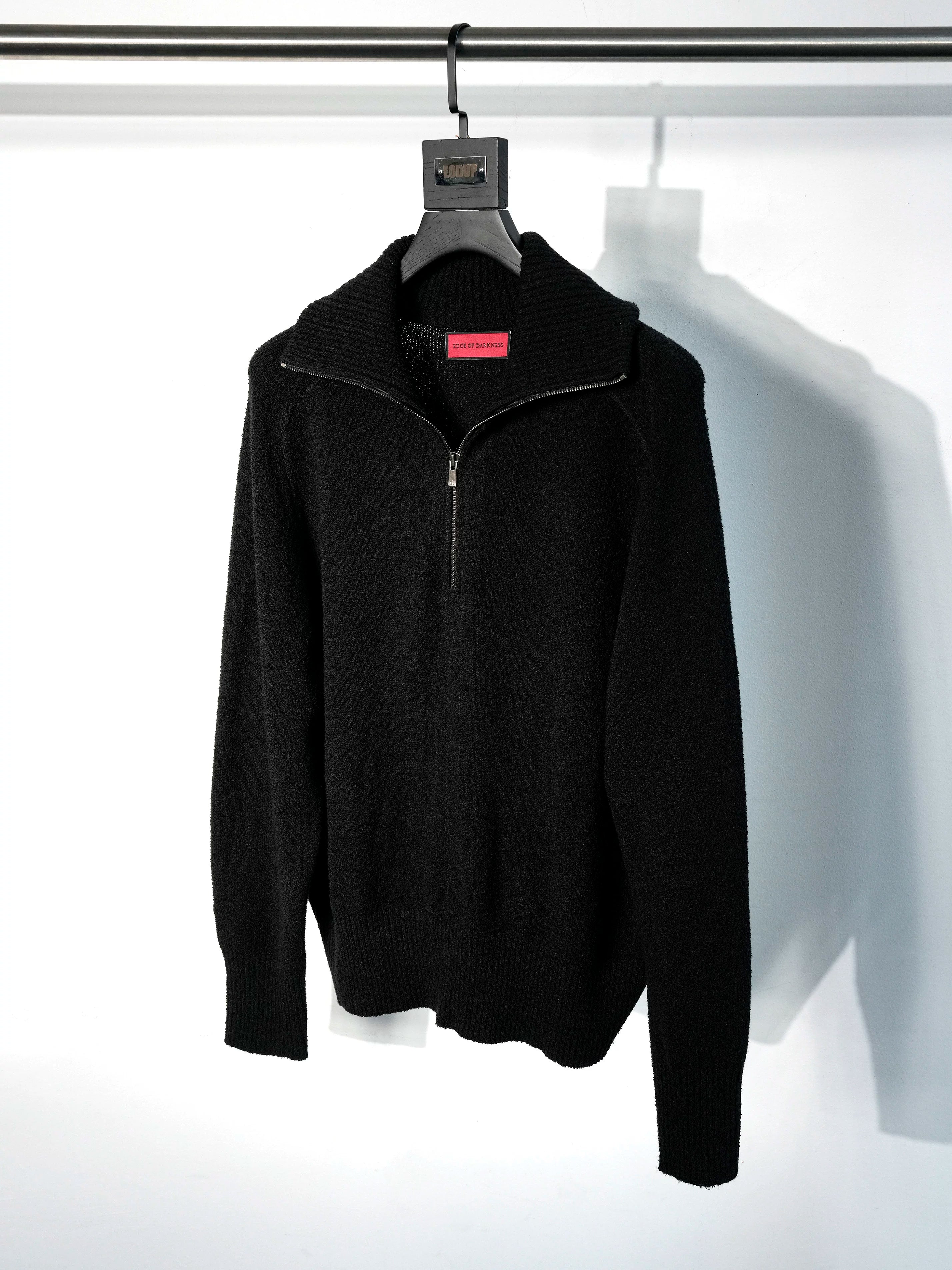 Ribbed Knit Half-Zip Long Sleeve Top