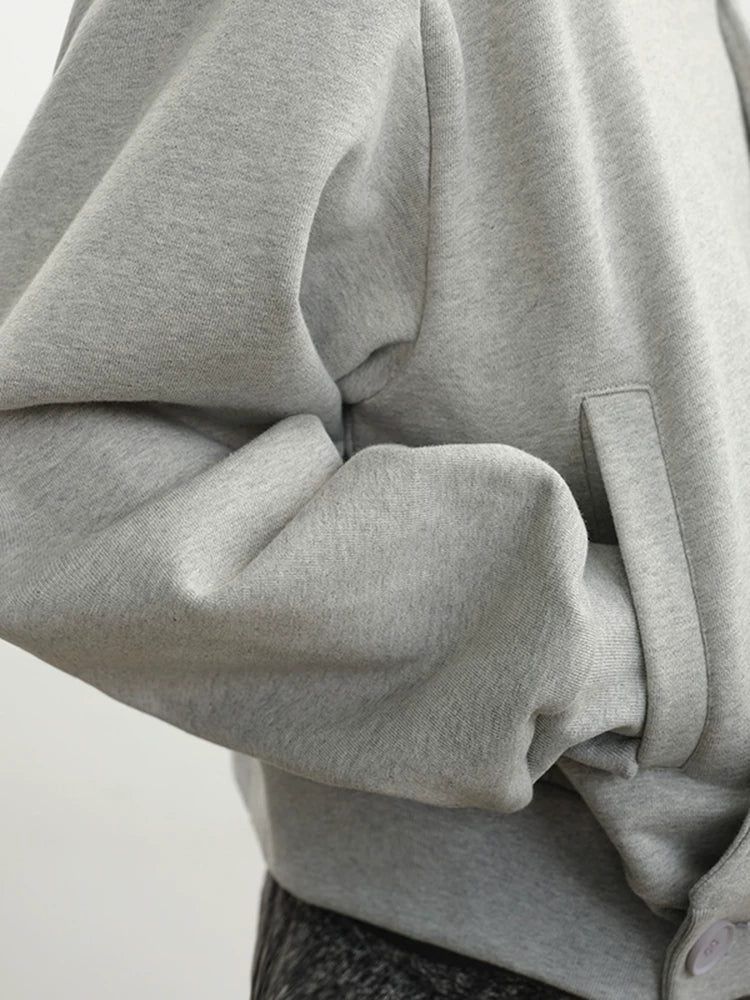 Relaxed Double Button Cross Neck Hoodie
