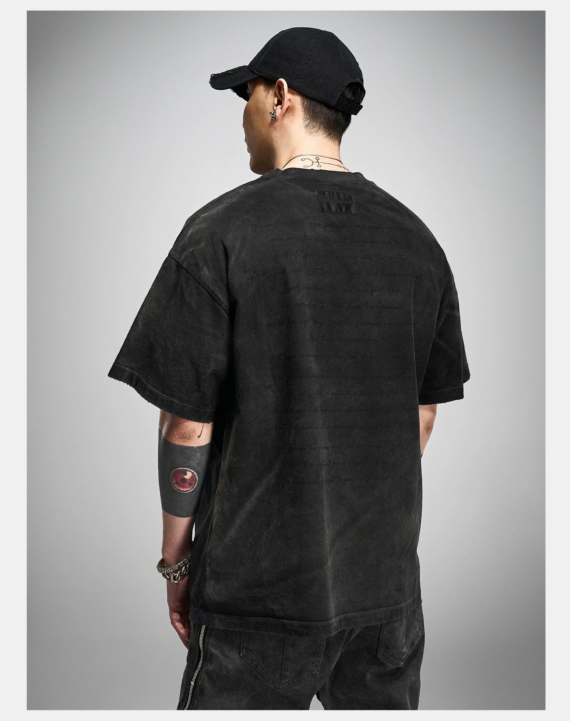 Loose Washed Distressed Black Graphic Tee
