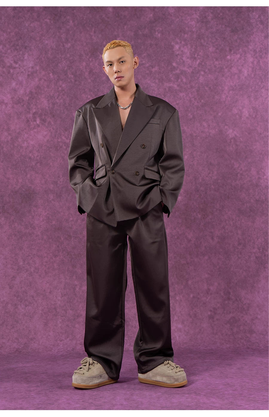 Men's Loose Vintage Satin Blazer