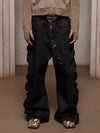 Vintage Petal Button Baggy Denim Jeans