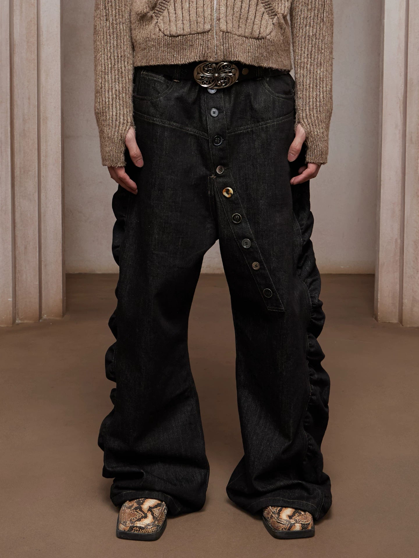 Vintage Petal Button Baggy Denim Jeans