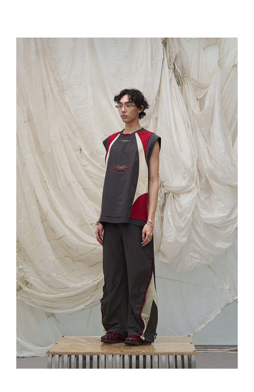 Contrast Paneled Double Cuffed Nylon Pants