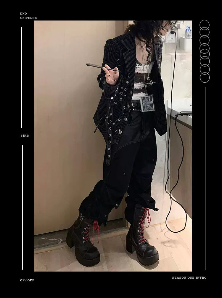Unisex Deconstructed Black Patchwork Straight Jeans