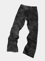 Distressed Washed Black Slub Straight Jeans