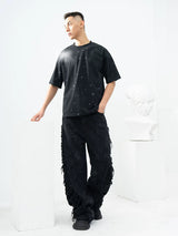 Unisex Black Loose Rhinestone Short-Sleeve Tee