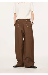 Lyocell Double-breasted Loose Straight Casual Pants