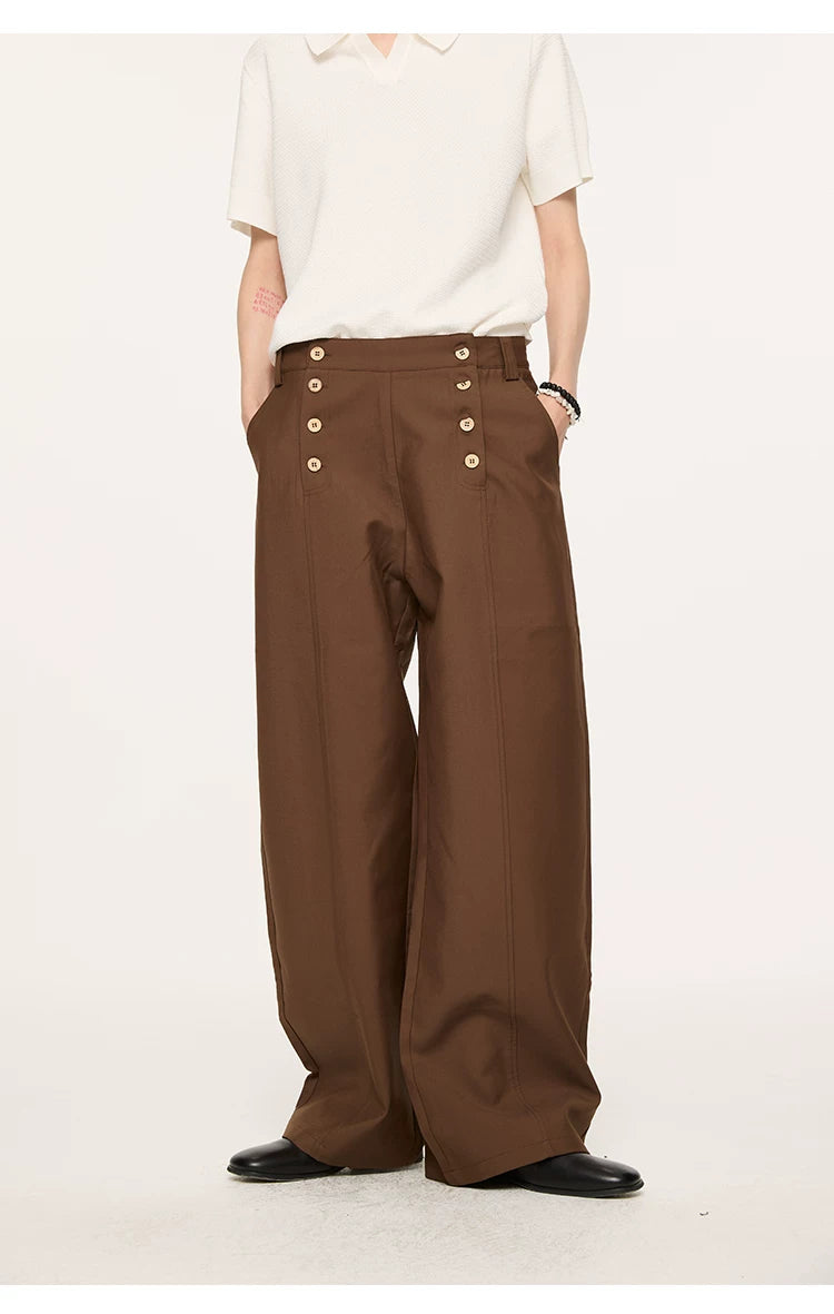 Lyocell Double-breasted Loose Straight Casual Pants
