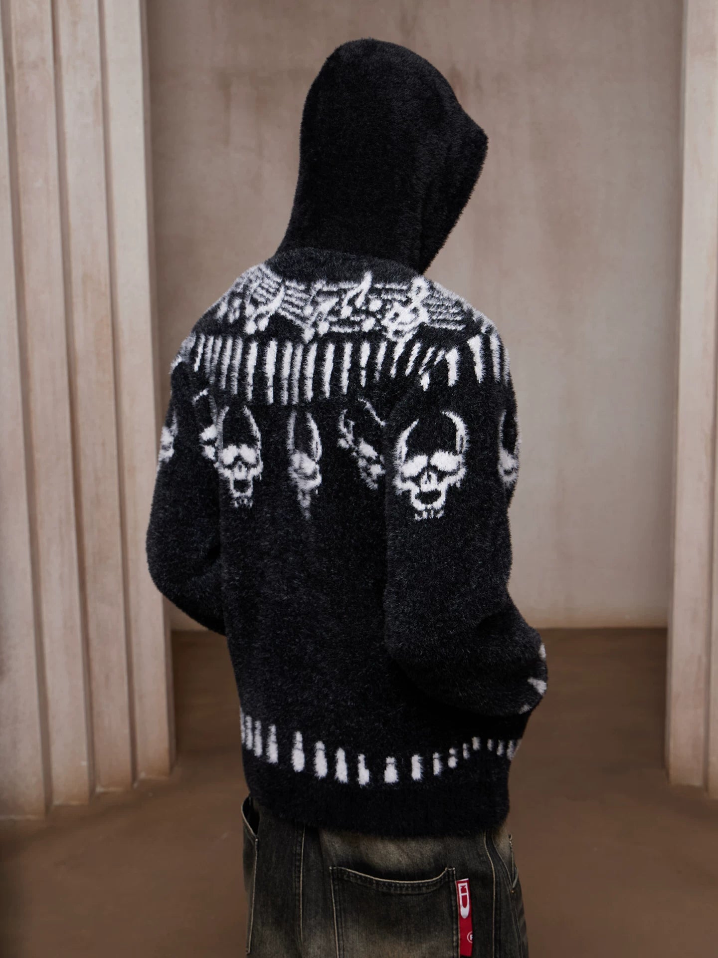 Printed Faux Fur Zip Hoodie Coat