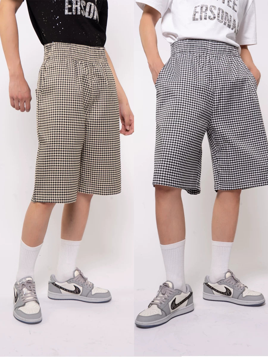 Men's Retro Black White Plaid Shorts