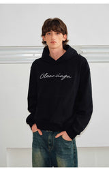 Couple’s Embroidered Script Boxy Hoodie