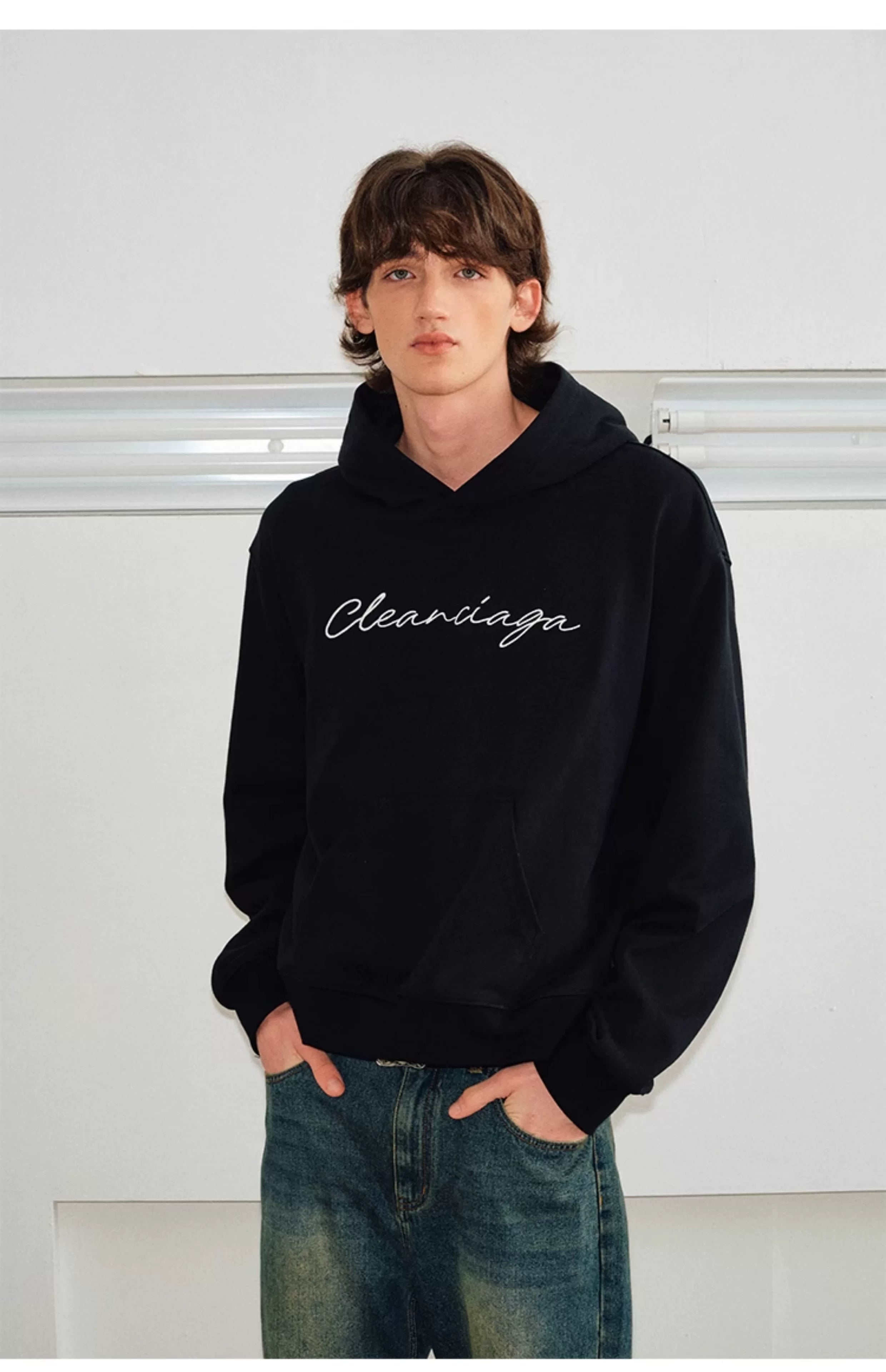 Couple’s Embroidered Script Boxy Hoodie