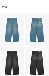 Wide Leg Cuffed Washed Jeans