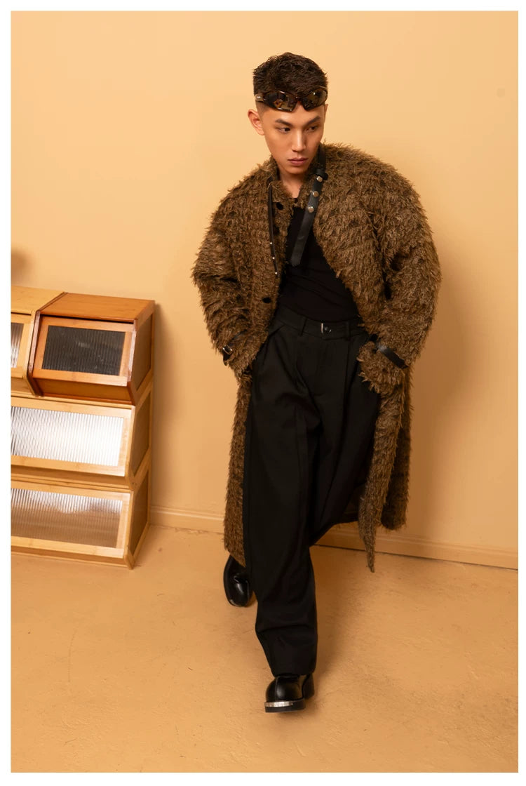 Men's Casual Brown Faux Fur Coat