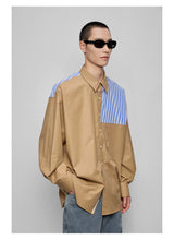 Color-block Striped Cotton Pocket Shirt