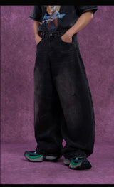 Men's Faded Black Curved Wide Jeans