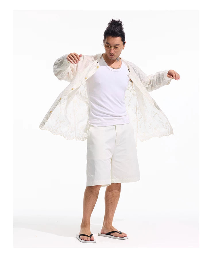 White Embroidered Long Sleeve Shirts