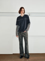 Men's Distressed Two-Way Zip Flared Jeans
