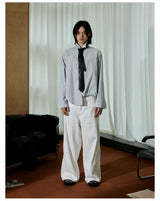 Pleated Distressed White Baggy Denim Jeans