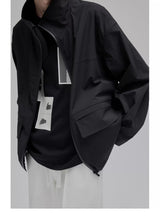 Color Block Zip Pocket Short Jacket