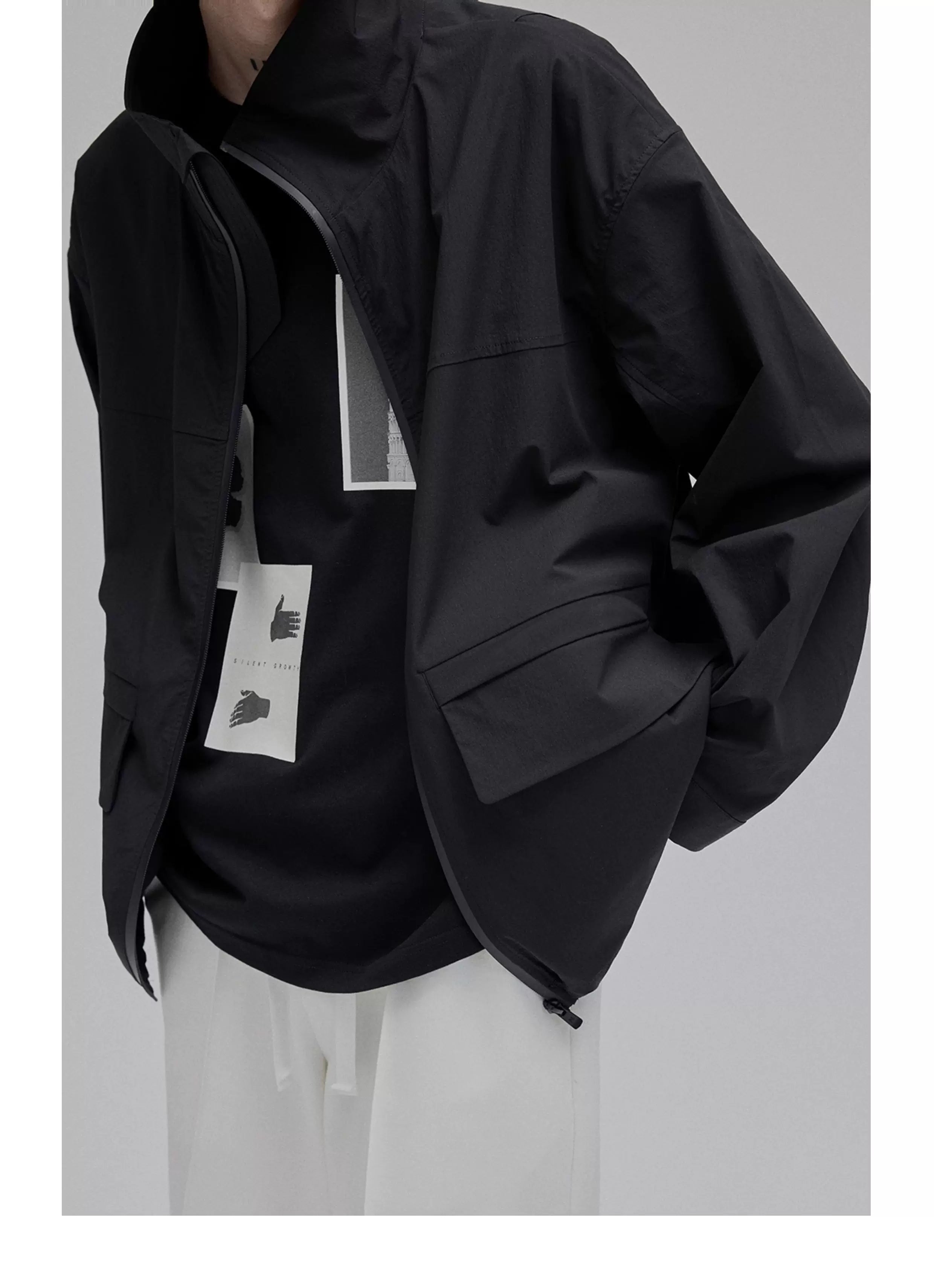 Color Block Zip Pocket Short Jacket