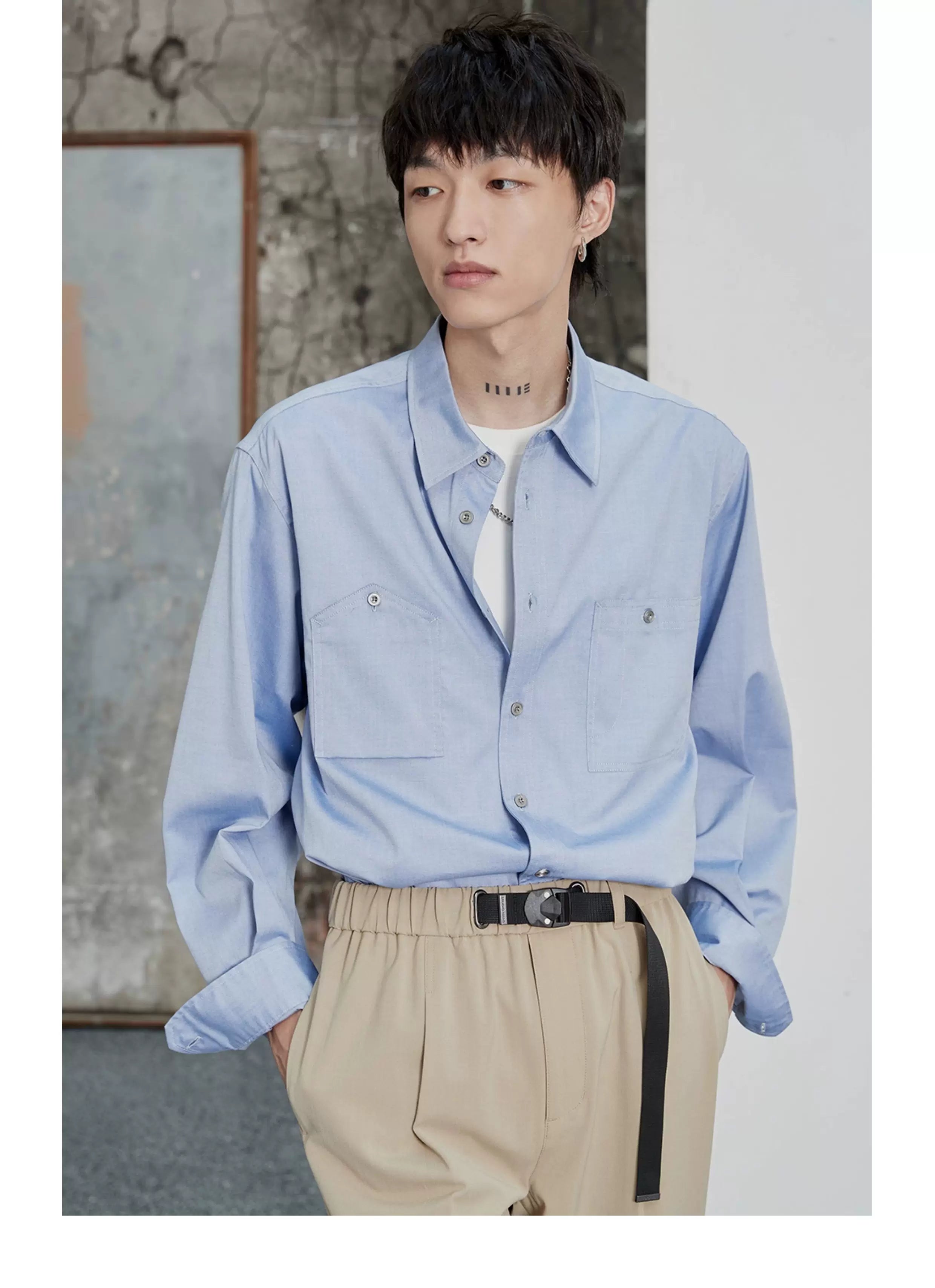 80s Cotton Oxford Asymmetric Pocket Shirt