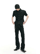 Waist-Cinched Padded Rivet Short-Sleeve Shirts