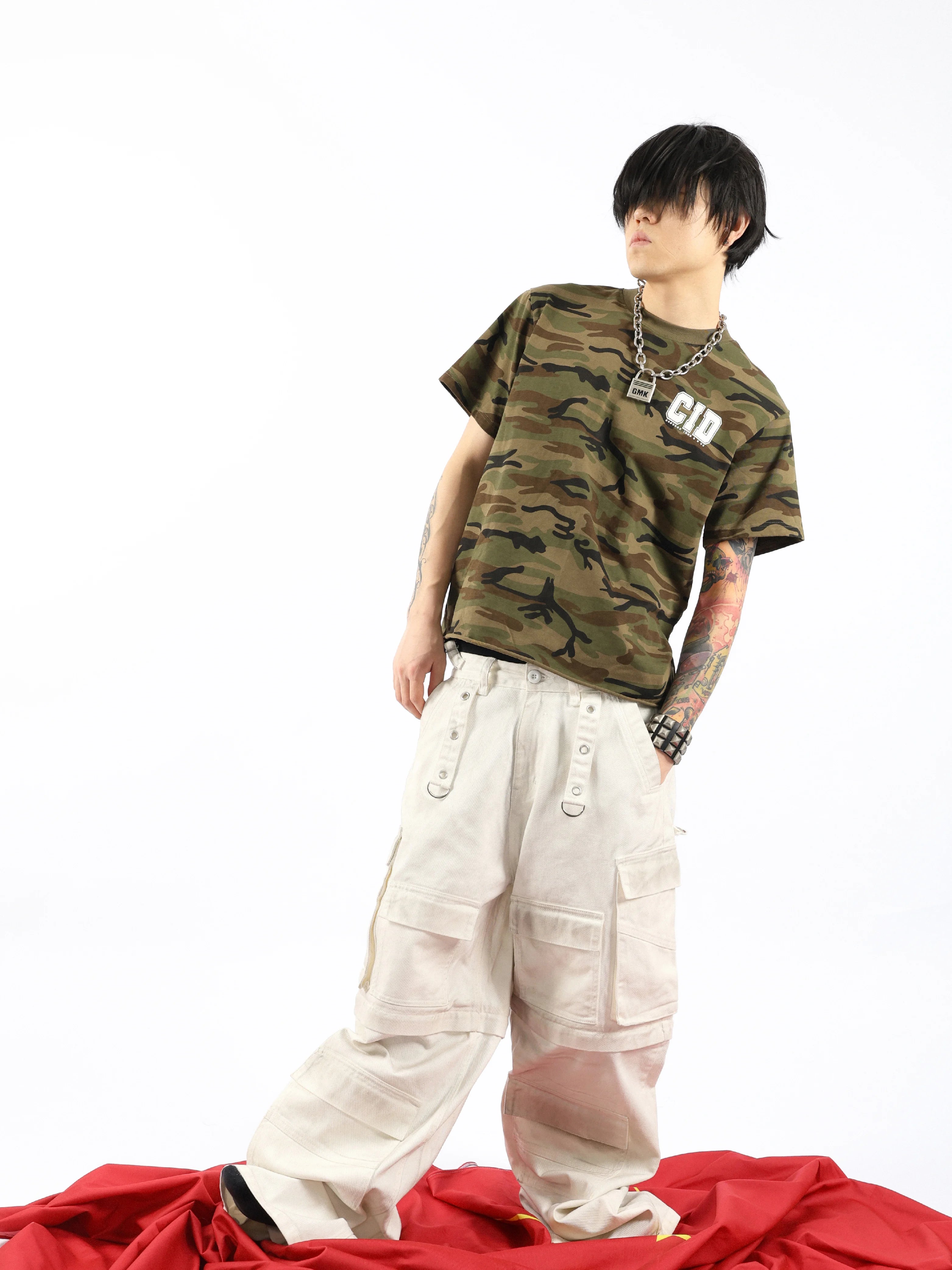 Boxy Olive Camo Burst Print Tee