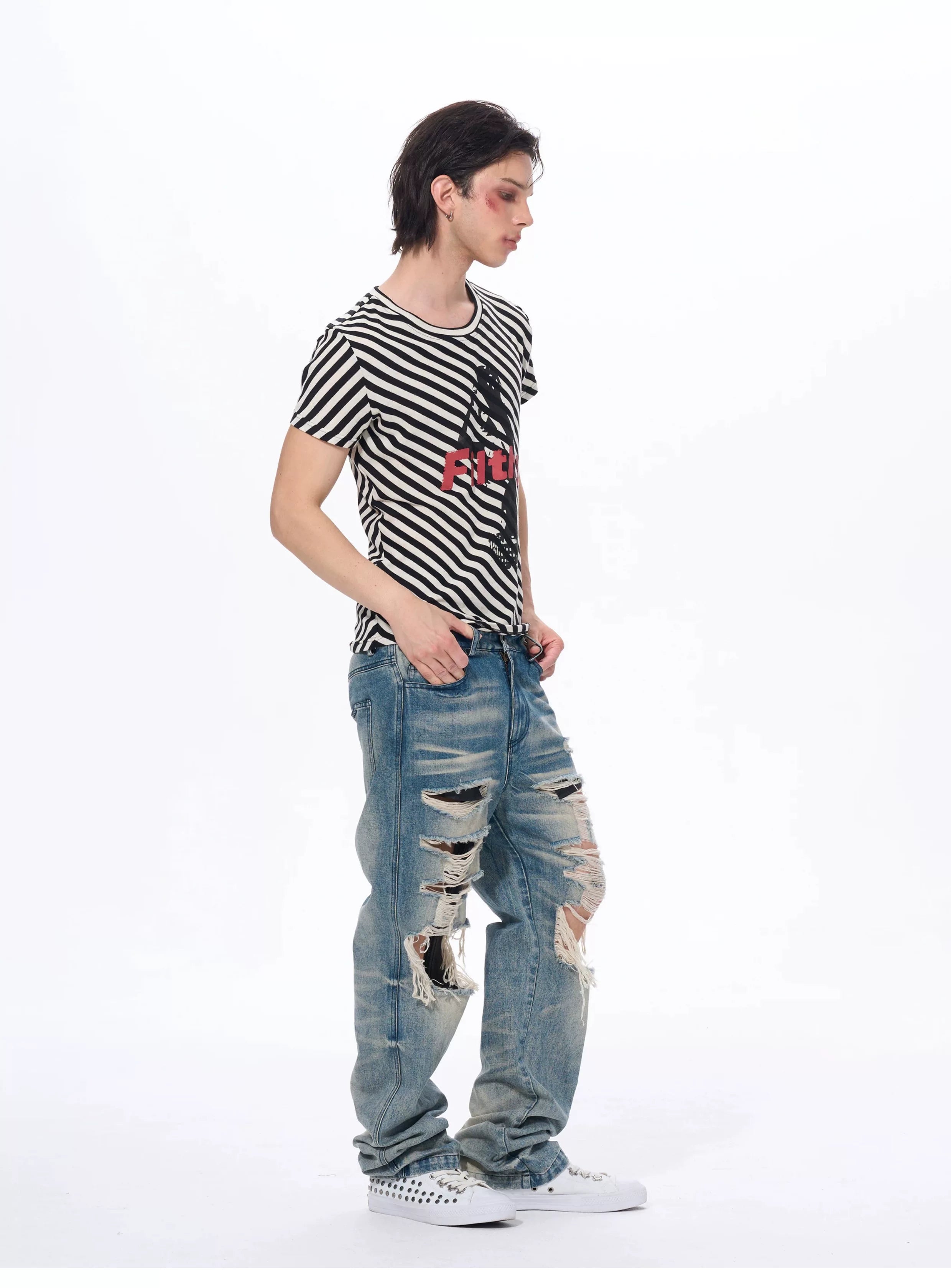 Letter Print Striped Short Sleeve Tees