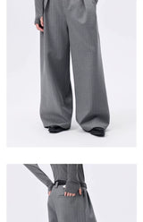 Grey Striped Wide Leg Lyocell Pants