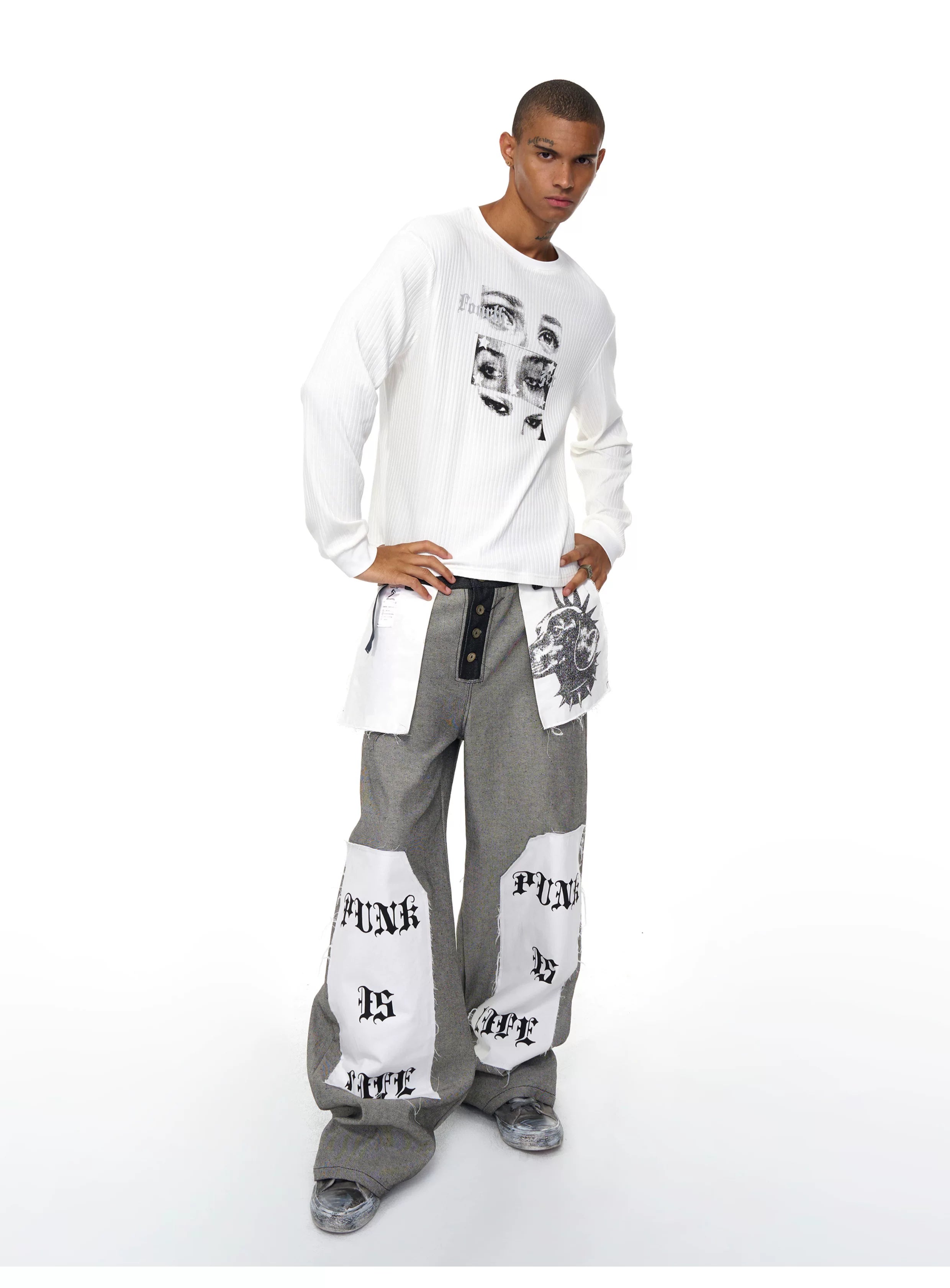 Men's Raw Printed Wide Leg Jeans