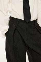 Men's Striped Pleated Straight Wool Pants
