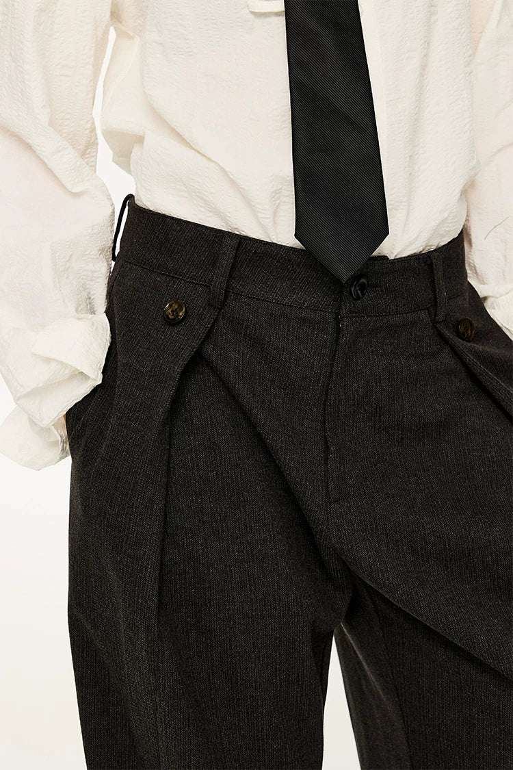 Men's Striped Pleated Straight Wool Pants