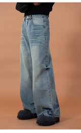 Men's Blue Printed Baggy Jeans