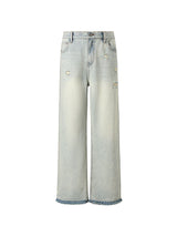 Men's Washed Ripped Straight Leg Jeans