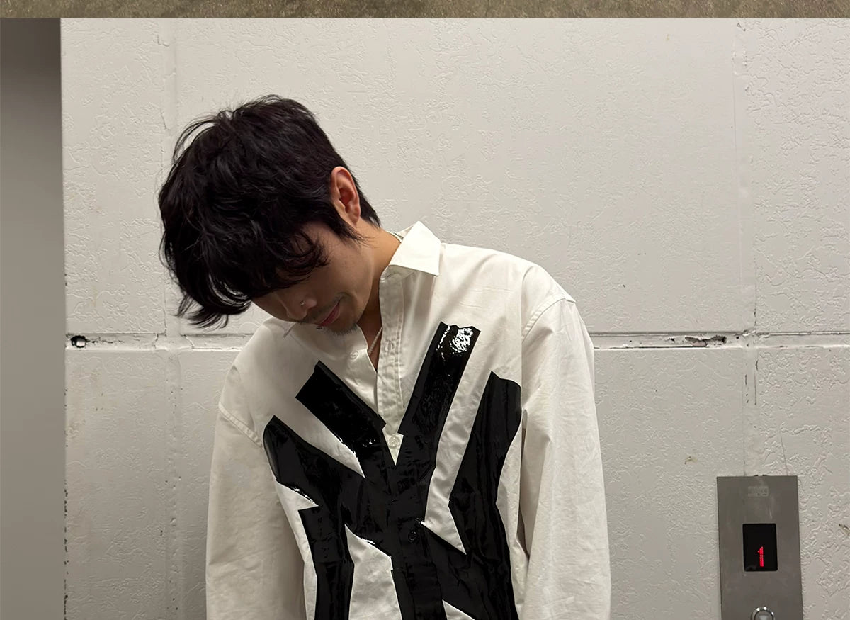 Oversized White Long-Sleeve NY Tape Shirt