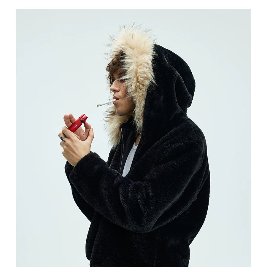Detachable Fur Collar Fleece Hooded Coat