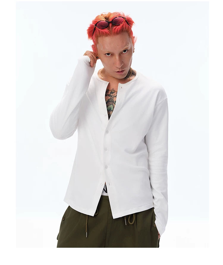 Men's Black & White Long-Sleeve Cooling Cardigan
