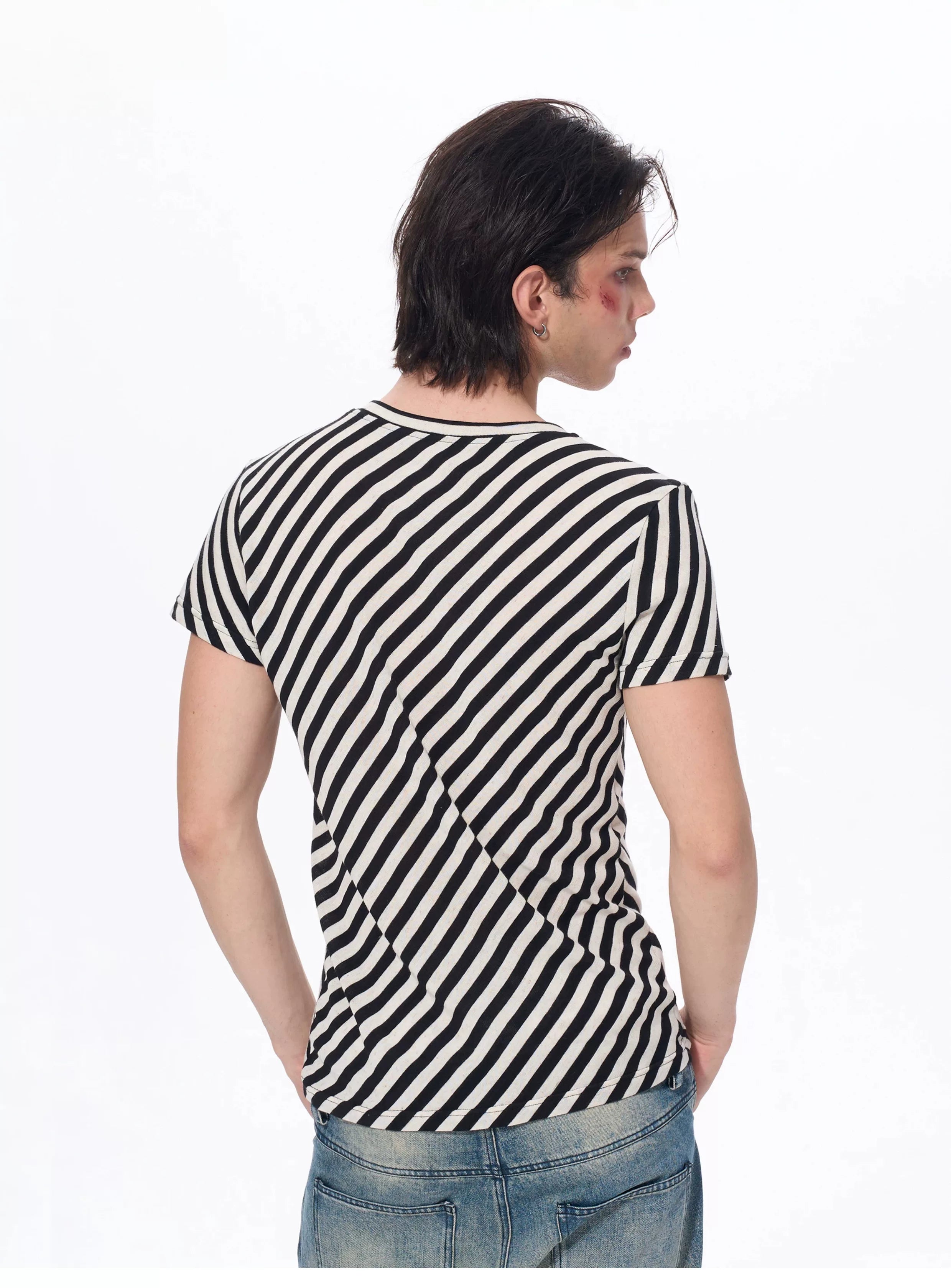 Letter Print Striped Short Sleeve Tees