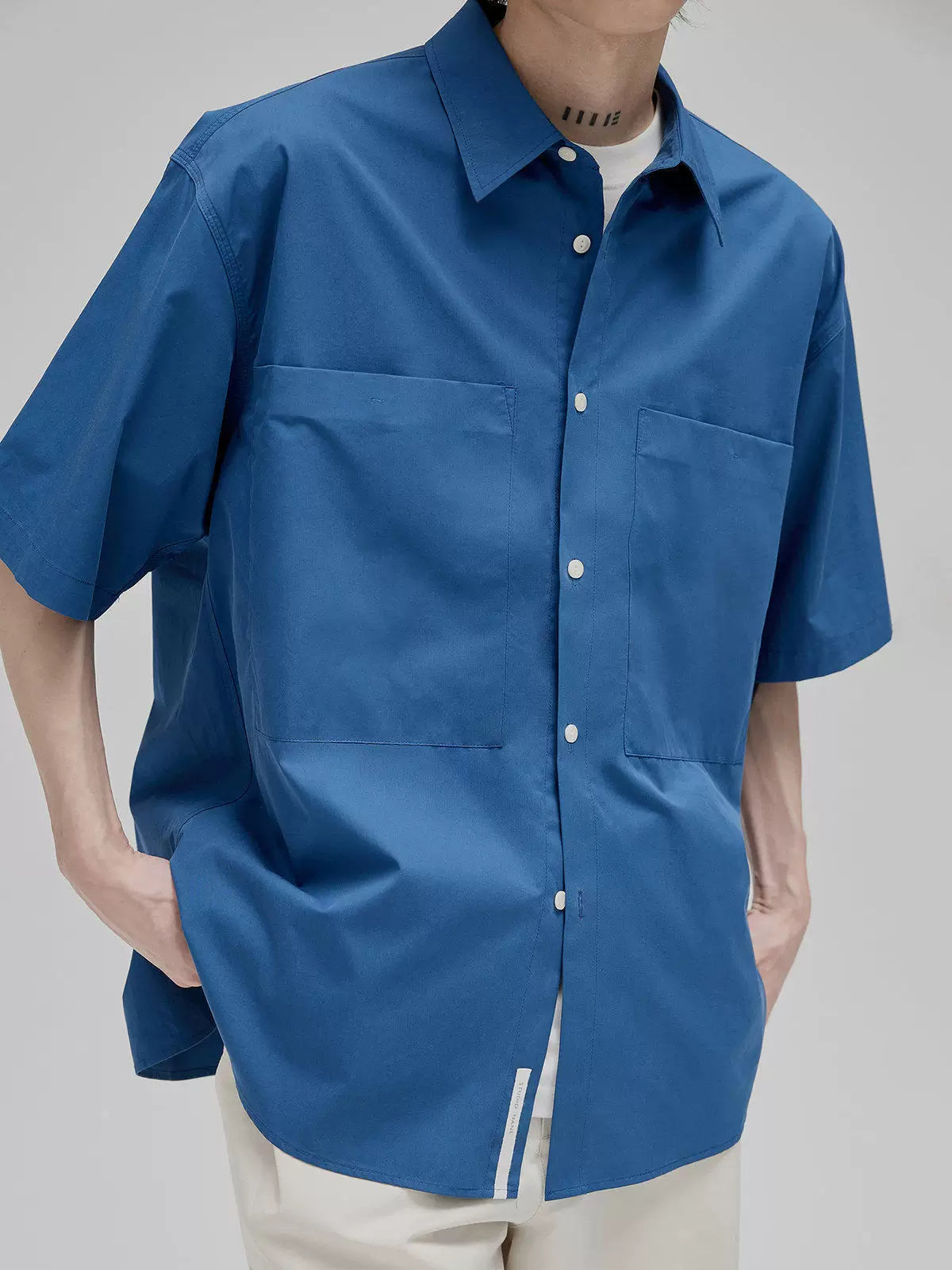 Short Sleeve Square Neck Cotton Shirt