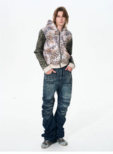 Leopard Patchwork Hooded Rivet Jacket