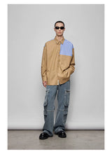 Color-block Striped Cotton Pocket Shirt